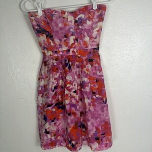 Parker A Line Silk Strapless Dress in Multicolor Geometric Print $242 M